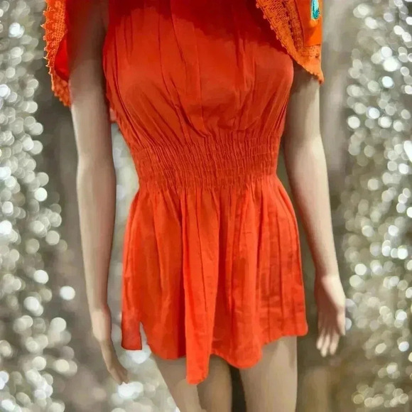 Campesino Oaxacan Mexican orange peplum tunic top w/Silk Embroidery-OS - Picture 6 of 7